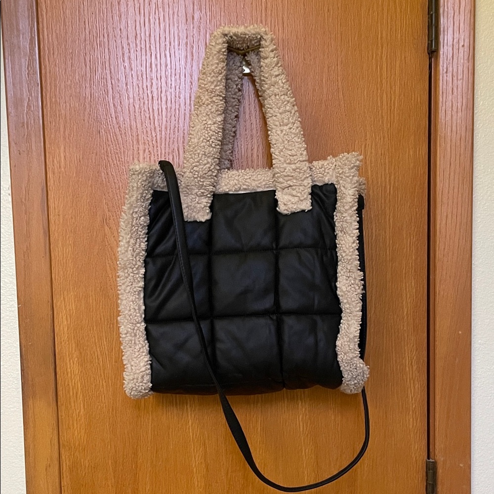 Stand Studio Black and Cream Quilted Tote